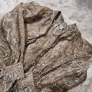 Bailey 44 Womens Blouse Tie Snakeprint Pattern Sz S Beige